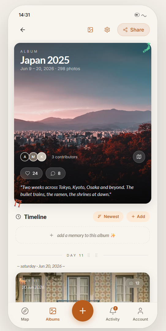 Album timeline in Momentbound